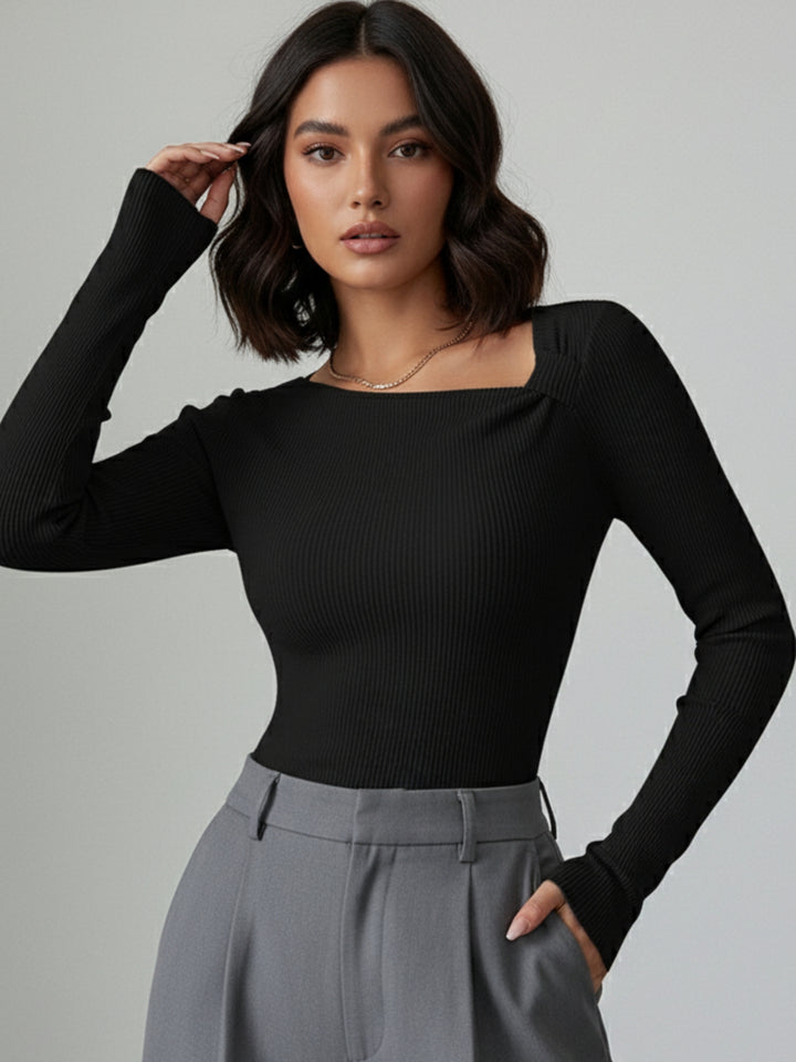 Black Asymmetric Neckline Solid Top