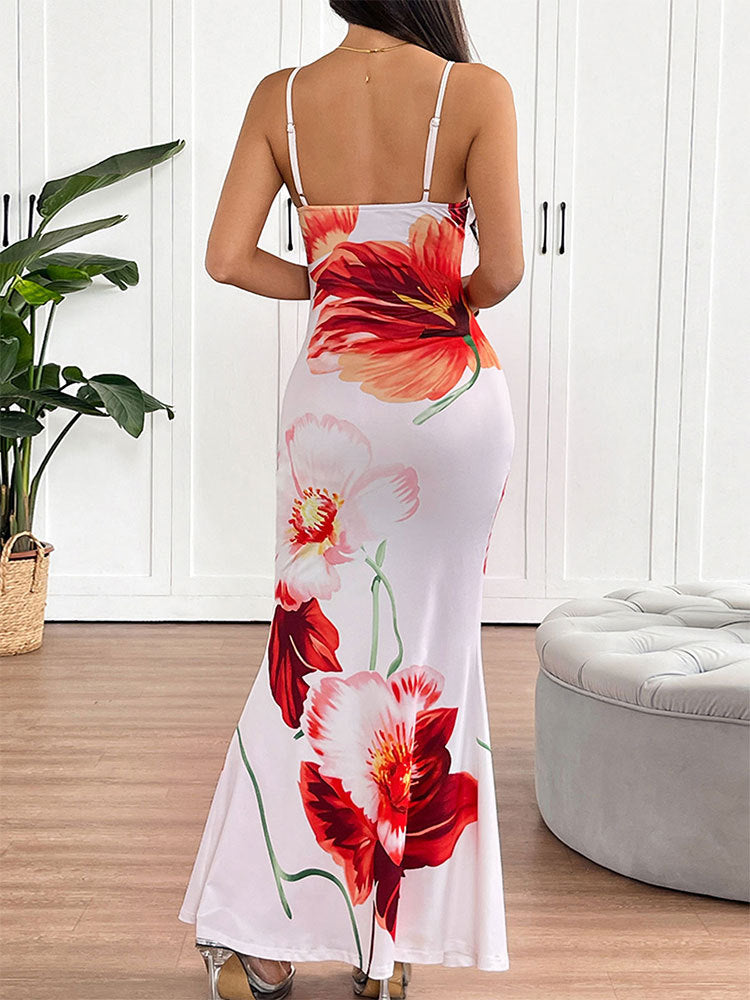 Multi Criss Cross Neck Detailing Floral Dress