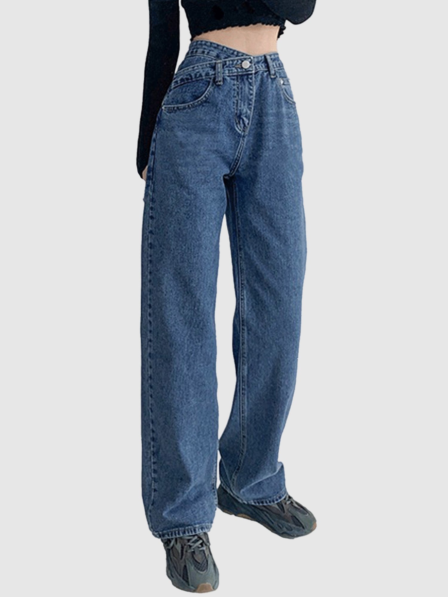 Blue Criss Cross Waistband Denim