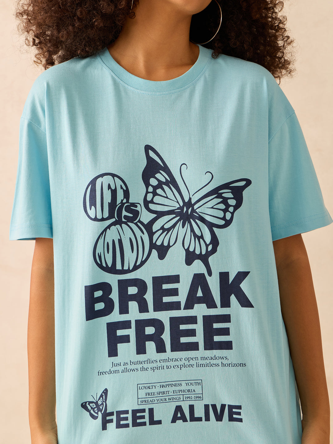 Blue Crew Neck Graphic Tshirt
