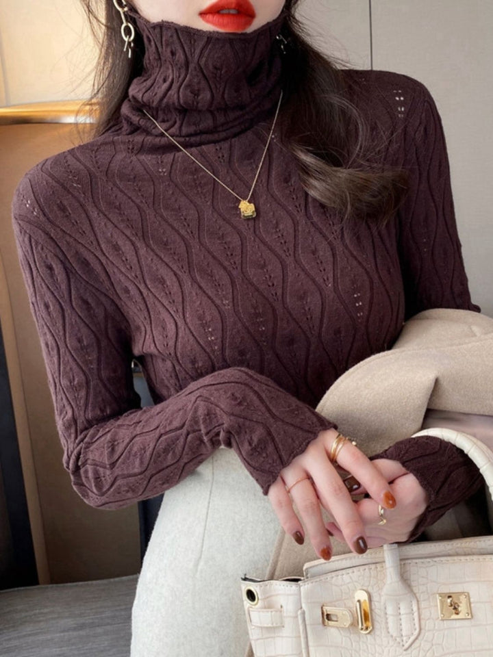 Brown Full Sleeve Textured Turtle Neck Sweater
