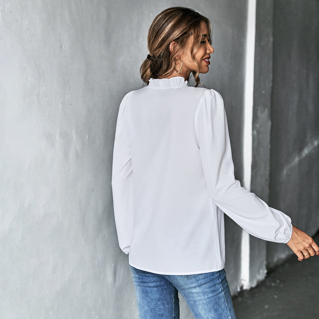 White Bishop Sleeve Ruffle Hem Top