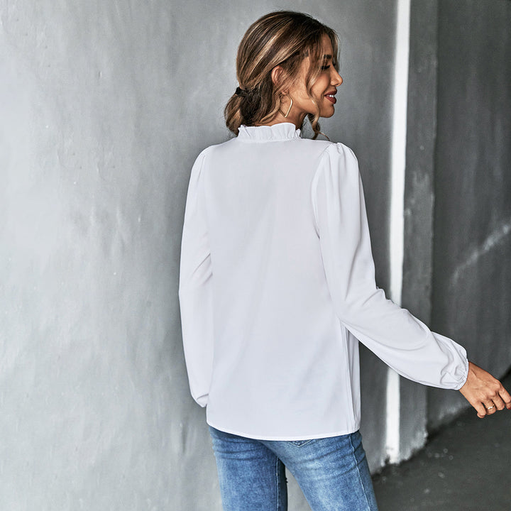 White Bishop Sleeve Ruffle Hem Top