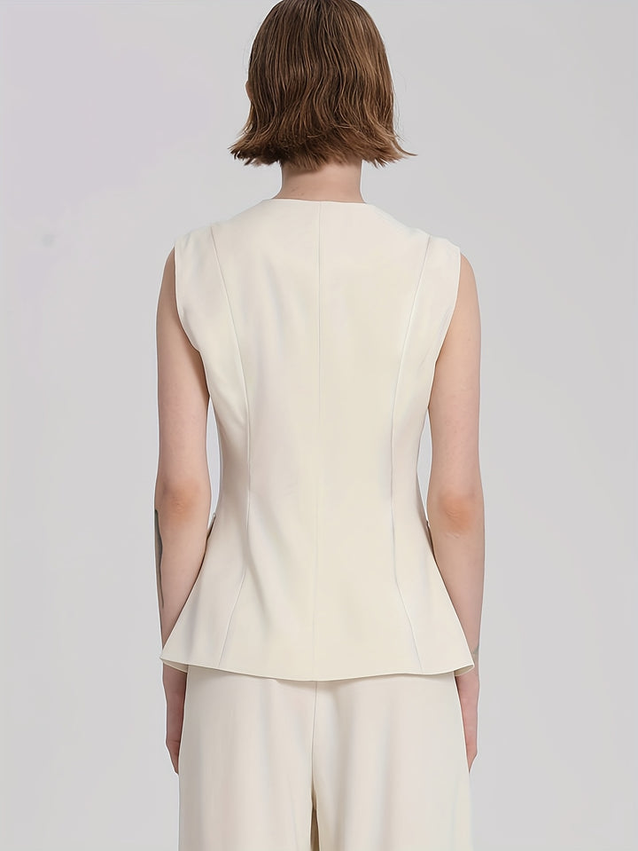Cream  Double Pocket Vest Top