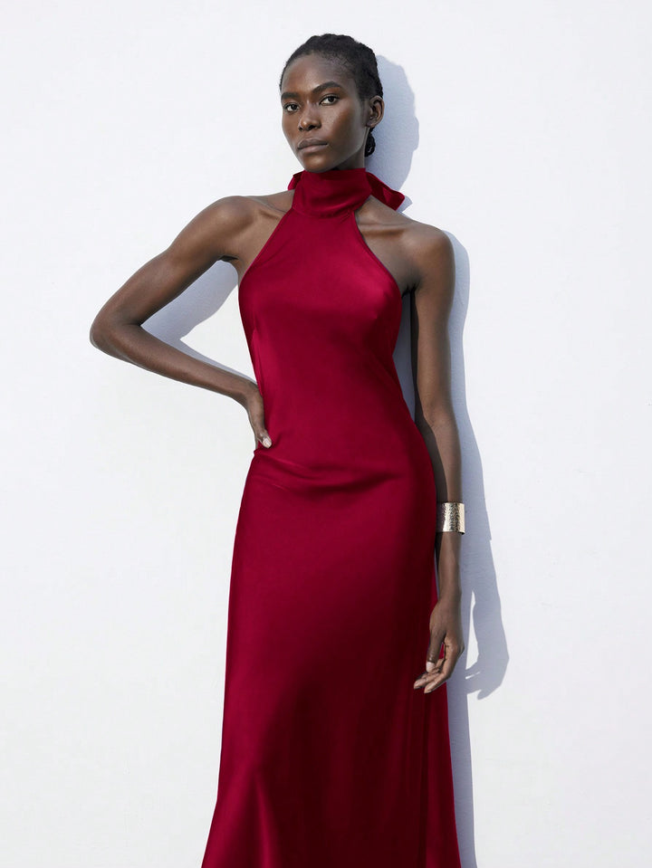 Red Halterneck Midi Dress