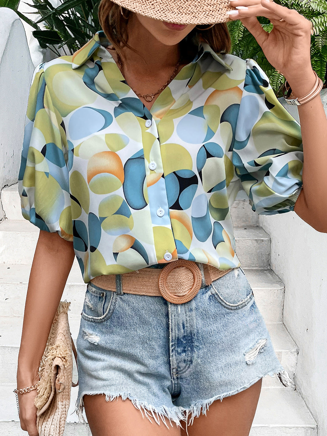 White Abstract Print Shirt