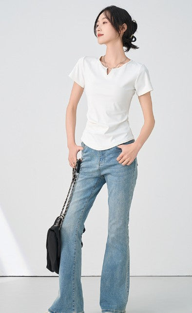 White V-Neck Regular Fit T-Shirt