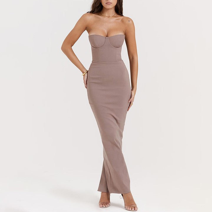 Light Brown Corset Tube Maxi Dress
