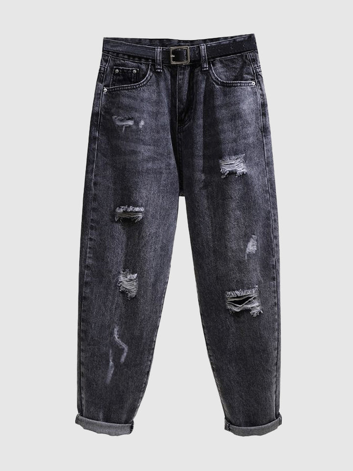 Black Distressed Mom Denim