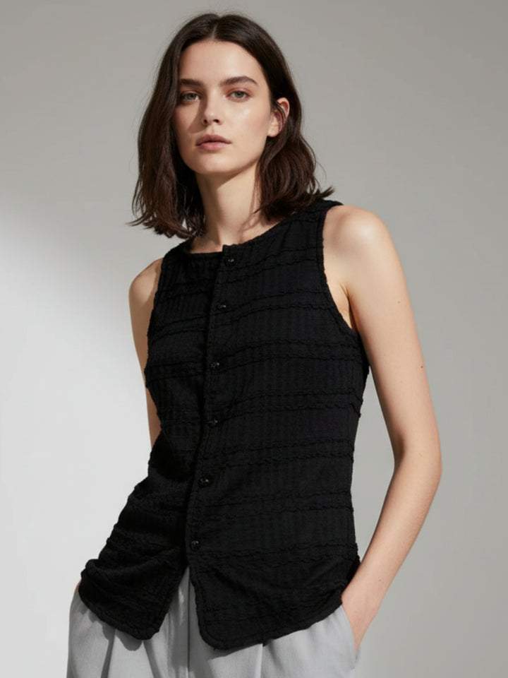 Black Round Neck Vest Top