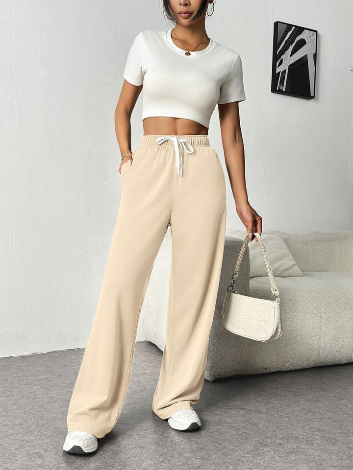 Beige Waist Tie Up Sweatpant