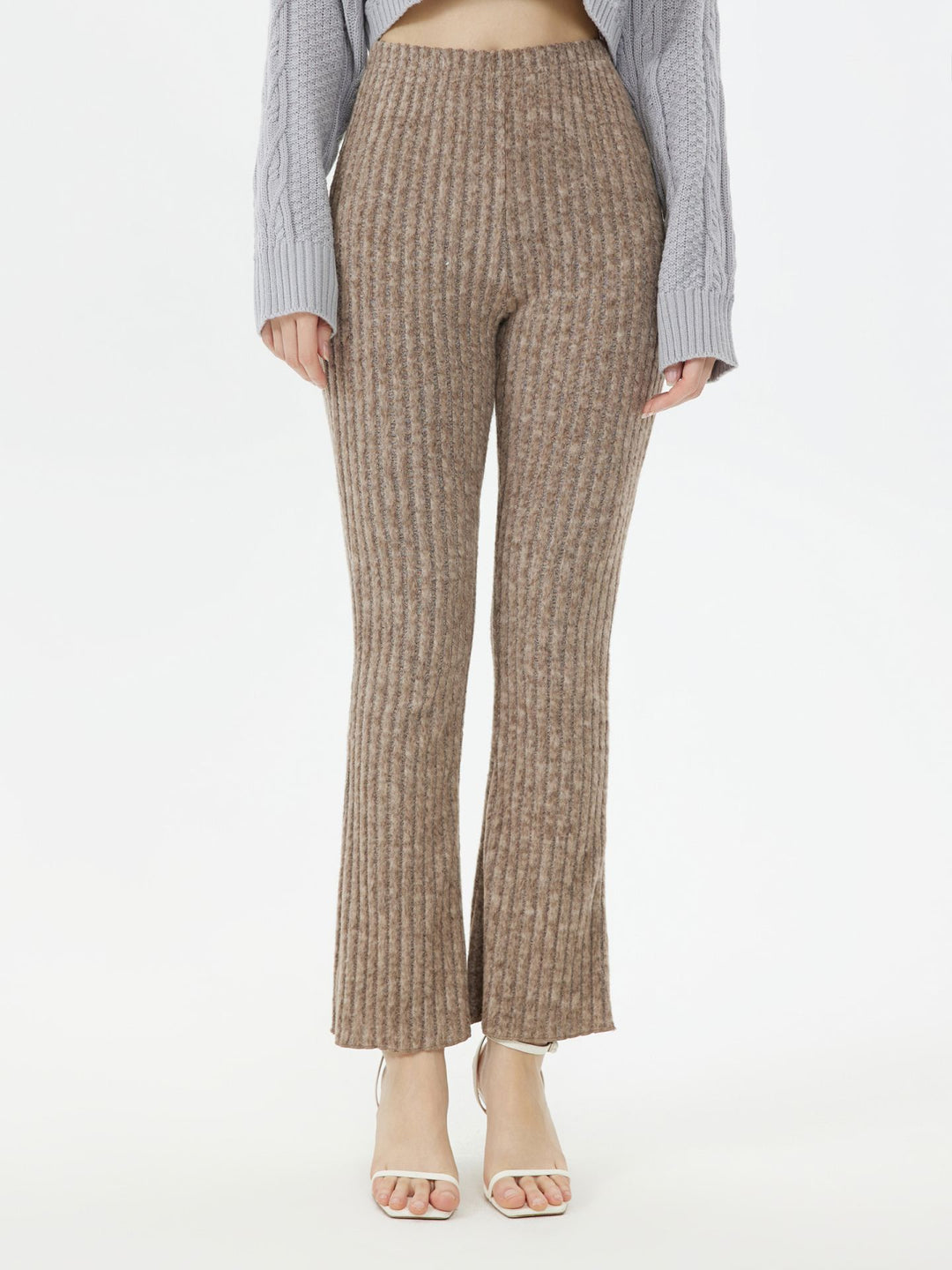 Khaki Rib Textured Flare Leggings