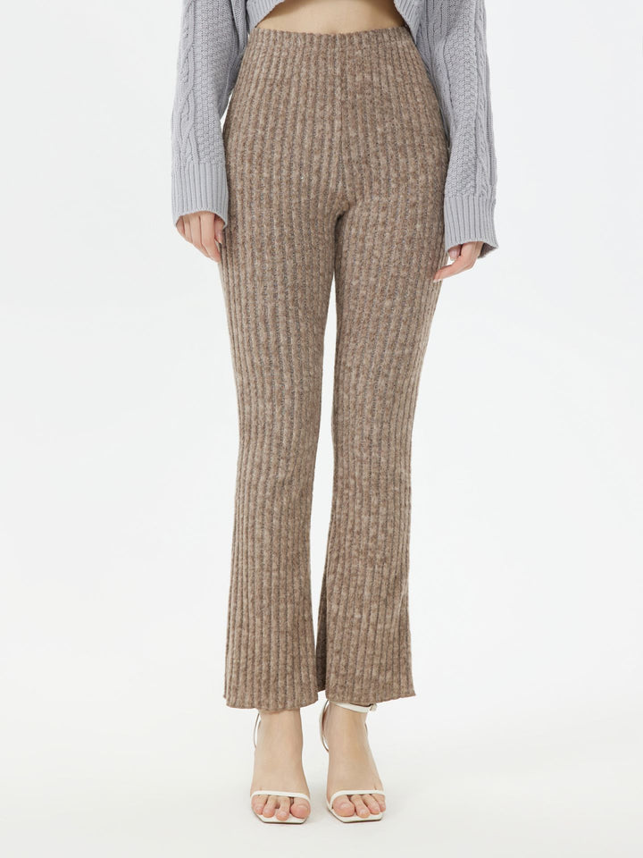 Khaki Rib Textured Flare Leggings
