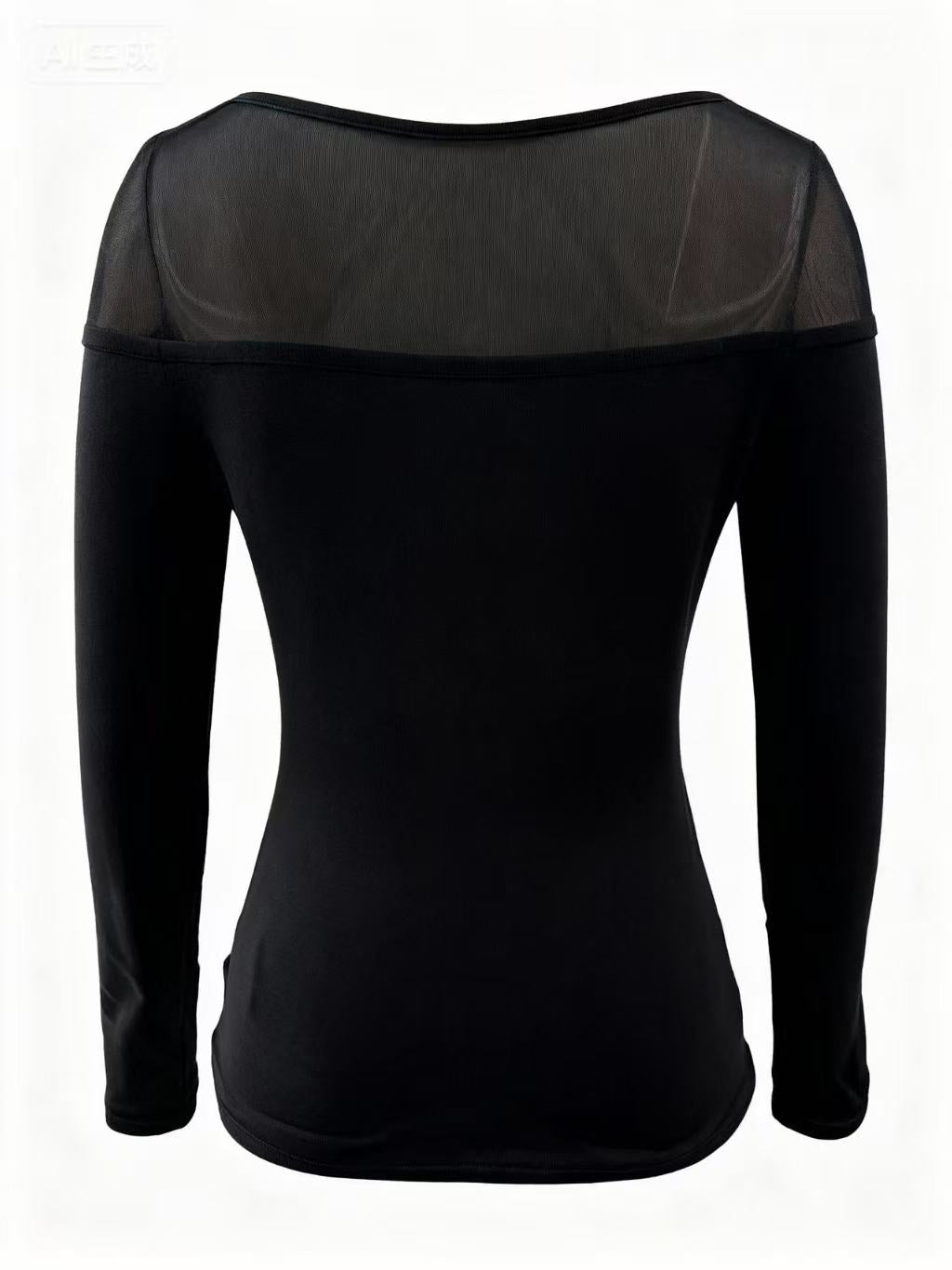 Black Full Sleeve Mesh Detail Top