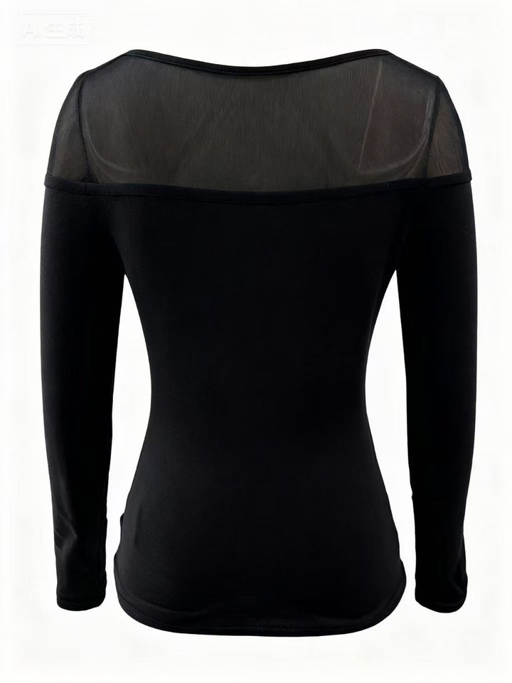 Black Full Sleeve Mesh Detail Top