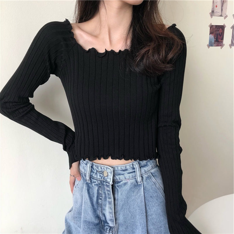 Black Squared Neck Scallop Top