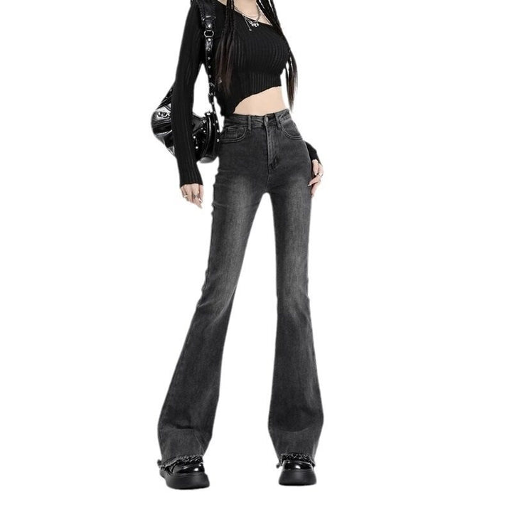 Grey Flared Freyed Hem Denim