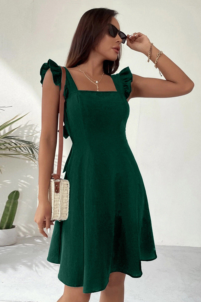 Green Ruffle Sleeve Dress