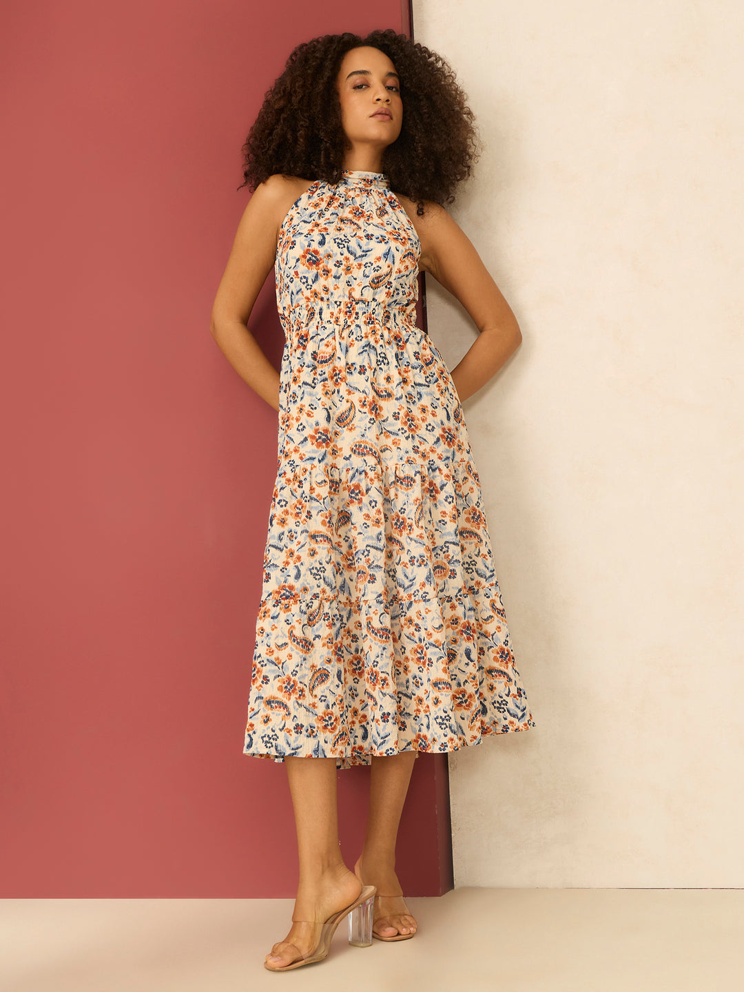 Multi Halter Neck Gathered Dress