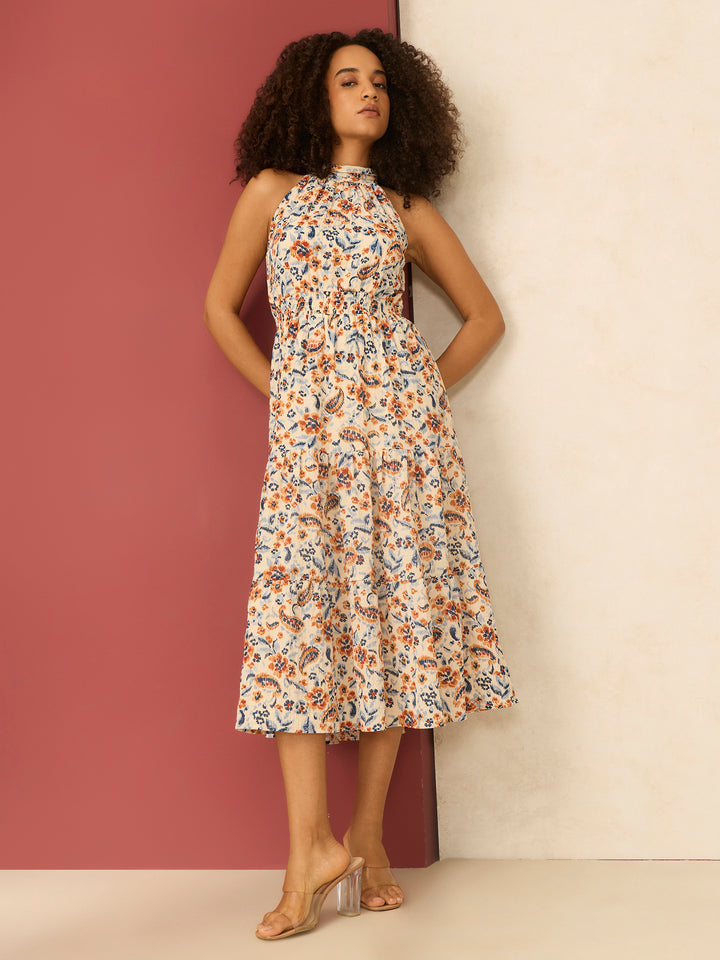 Multi Halter Neck Gathered Dress