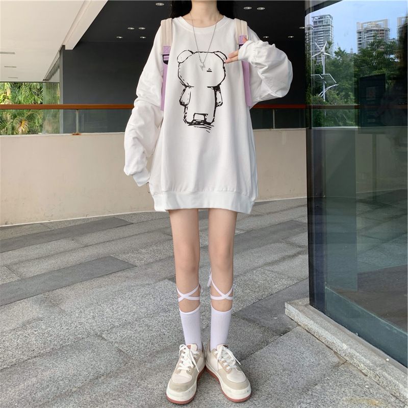 White Graphic Printed Oversized Sweatshirt