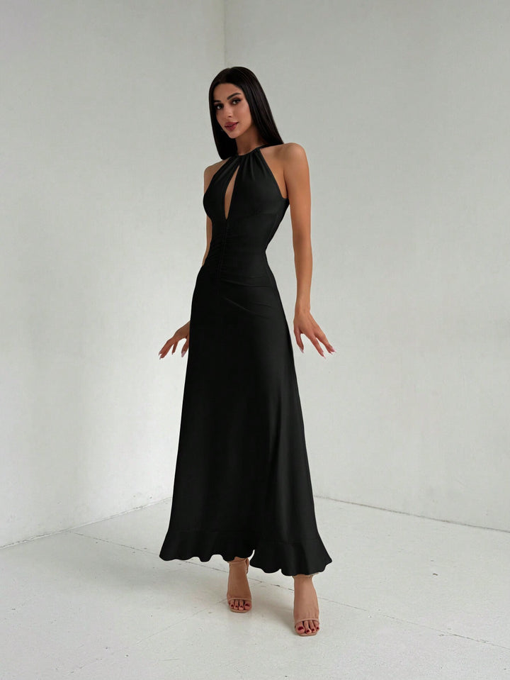 Black Halter Neck Midi Dress