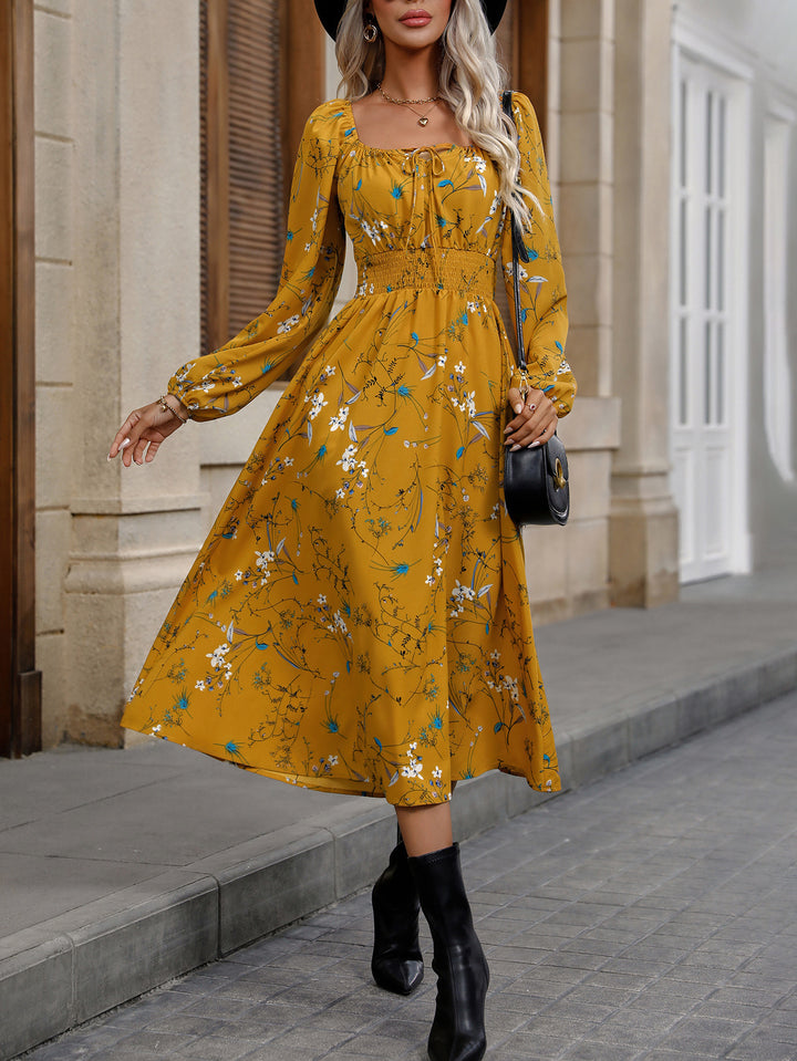Mustard Bishop Sleeve Waist Elastic Dress