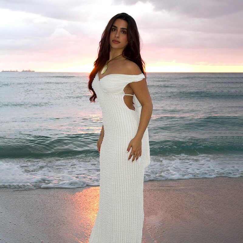 White Off-Shoulder Textured Beach Dress