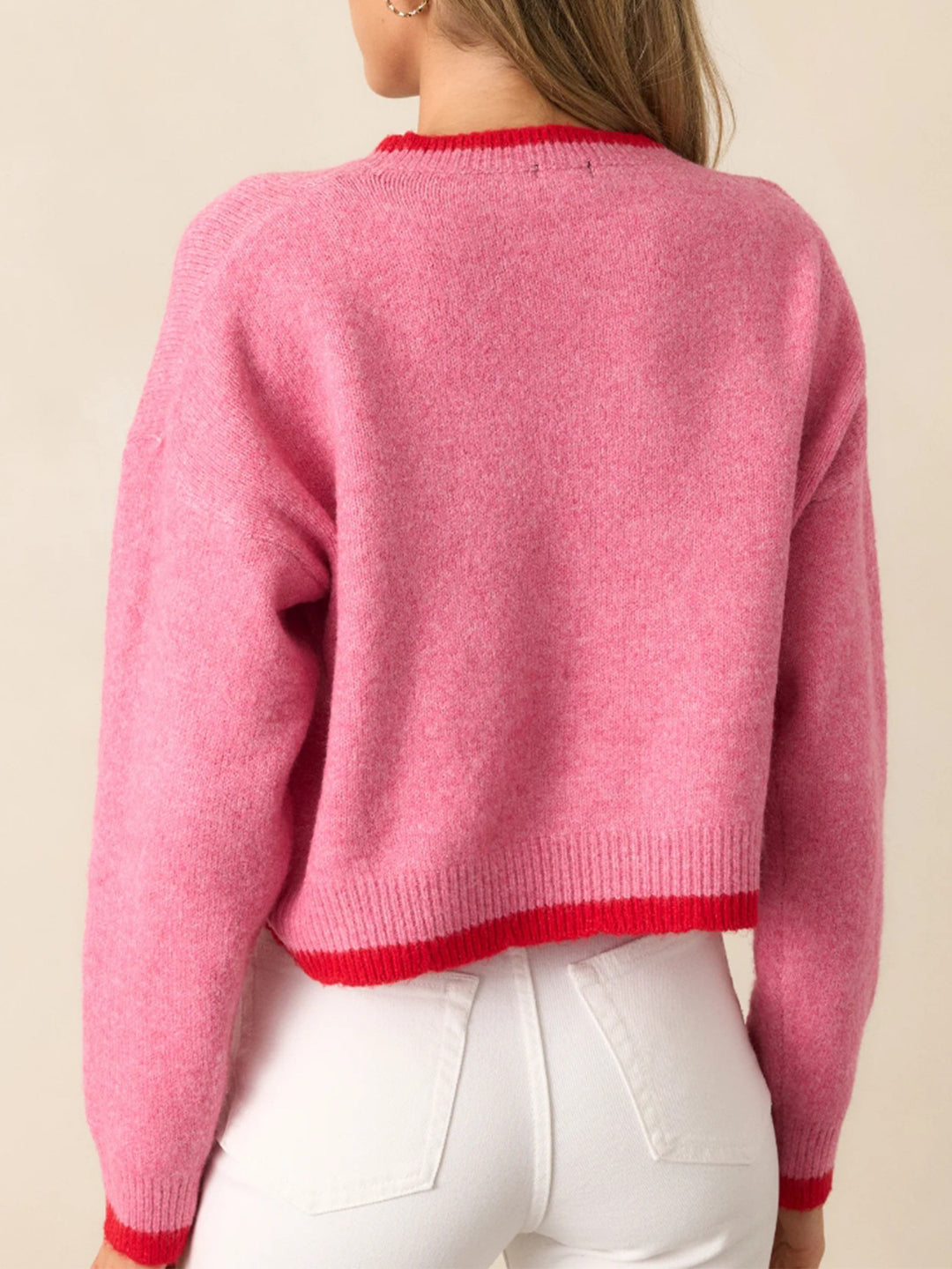 Pink Full Sleeves Printed Relaxed Sweater