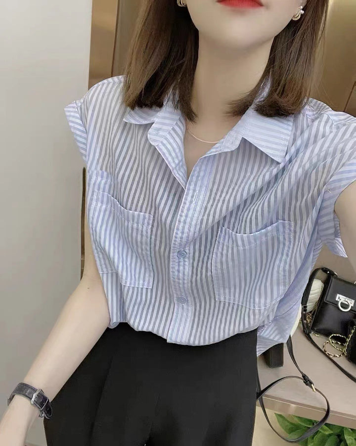Blue Cap Sleeved Button Down Shirt
