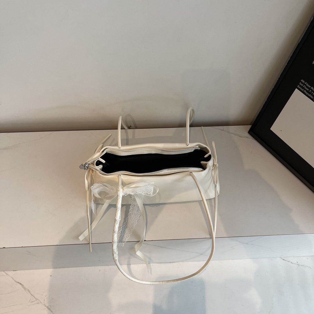 White Lace Bow Shoulder Bag