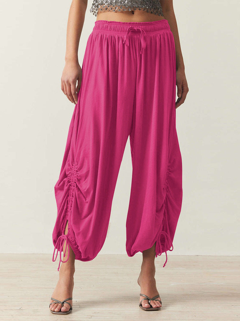 Red Ruching At Bottom Hem With Elasticated Leg