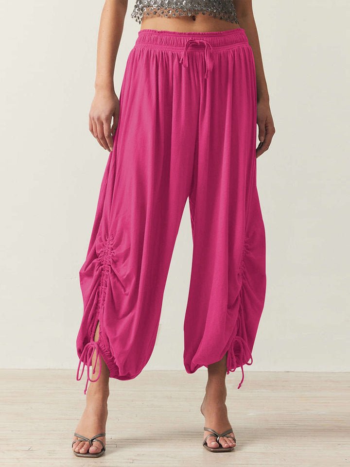 Red Ruching At Bottom Hem With Elasticated Leg