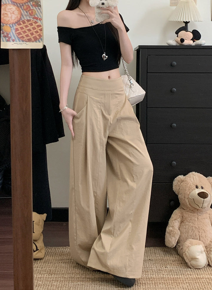 Beige High Waist Pleated Baggy Pant