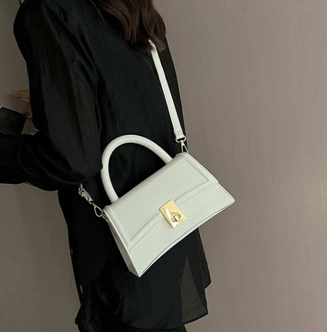 White Structured Flap Top-Handle Bag