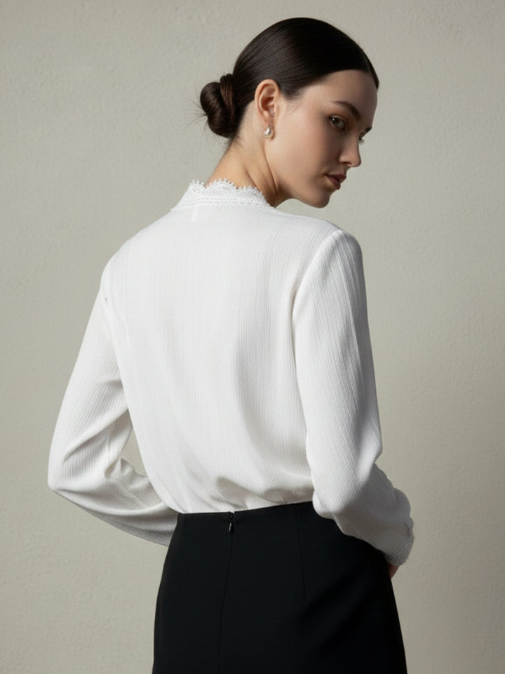 White Scallop Neckline Top