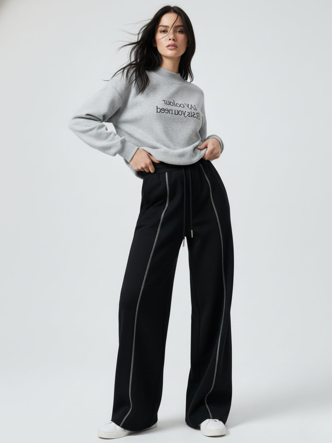 Navy Blue High Waist Baggy Pant