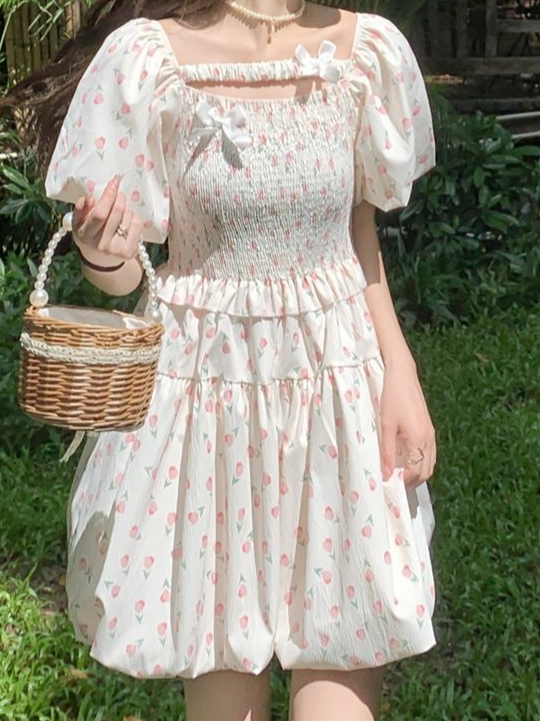 Cream Mini Dress With Smoking Detail