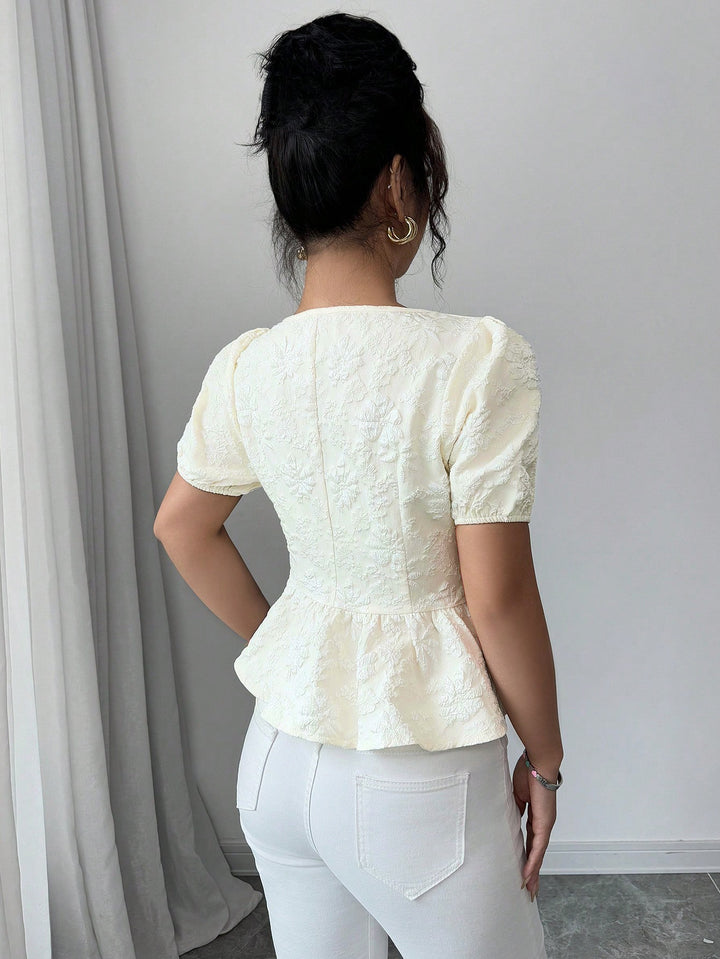 White Puff Sleeve Front Buttoned Top