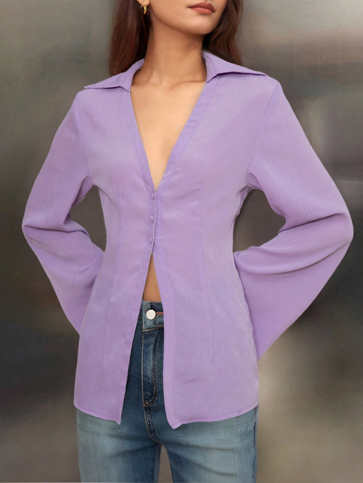 Lilac V-Neck Long Sleeve Shirt