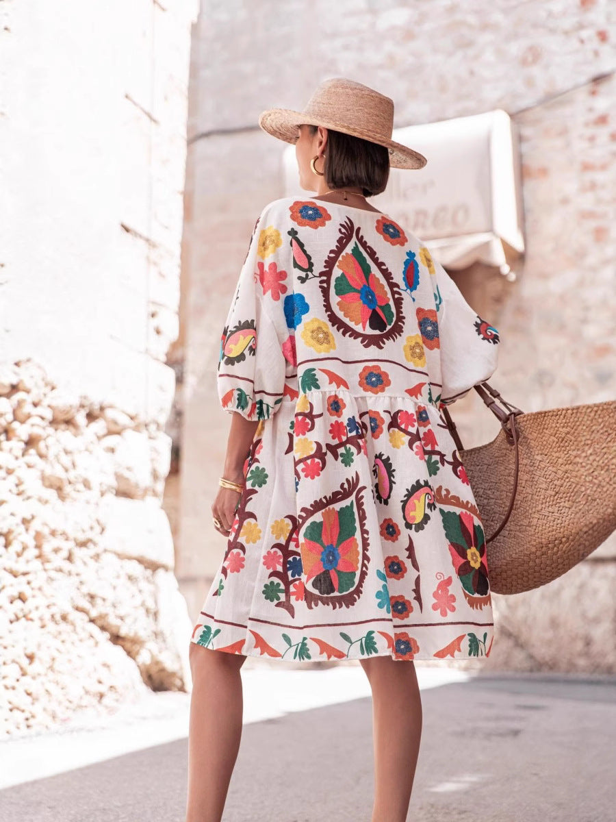Multi Printed V-Neck Dress