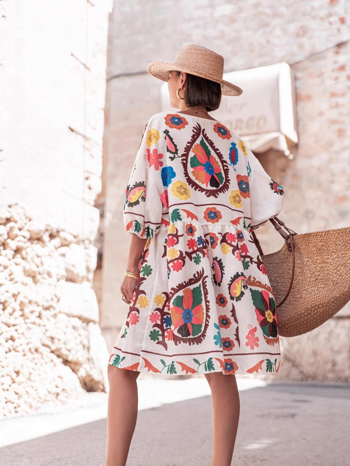 Multi Printed V-Neck Dress