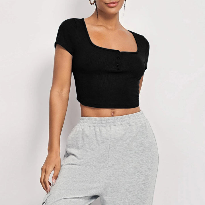 Black Short Sleeve Round Neck Top