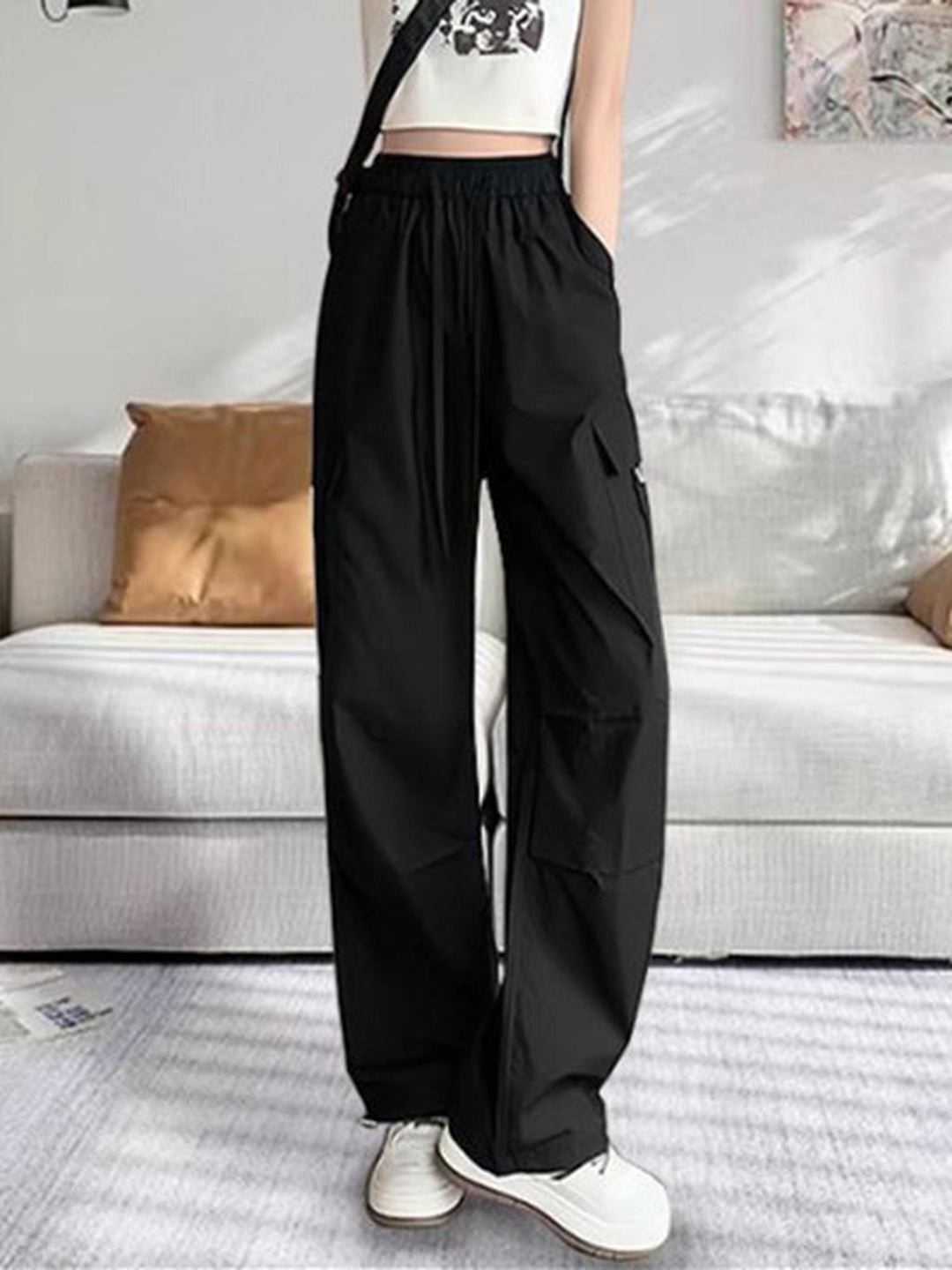 Black Straight Fit Cargo Pants
