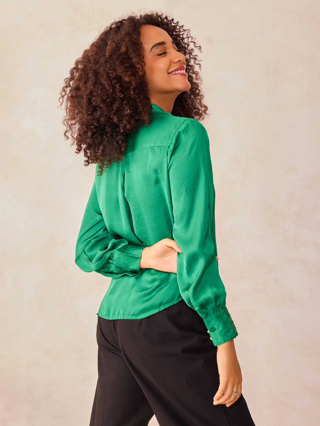 Green Relaxed Fit Satin Shirt