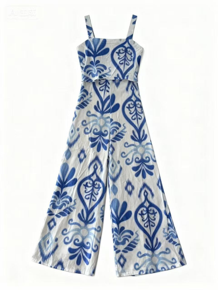 Blue Shoulder Strap Top And Pant Set