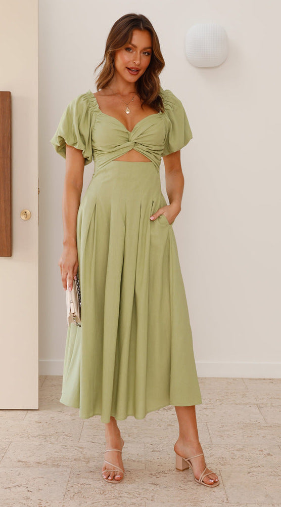 Olive Sweetheart Neckline Cut Out Dress