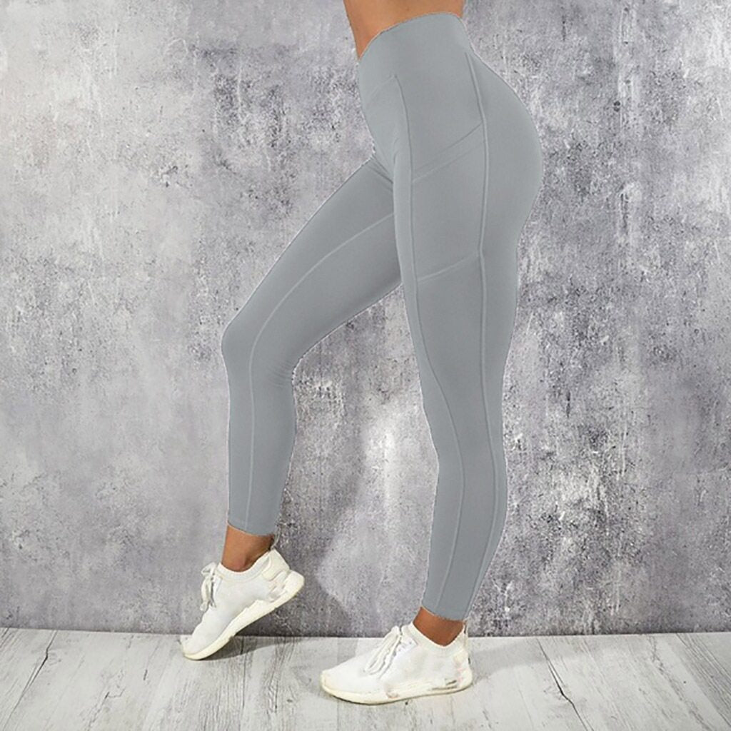 Grey High-Rise Tights With Pockets