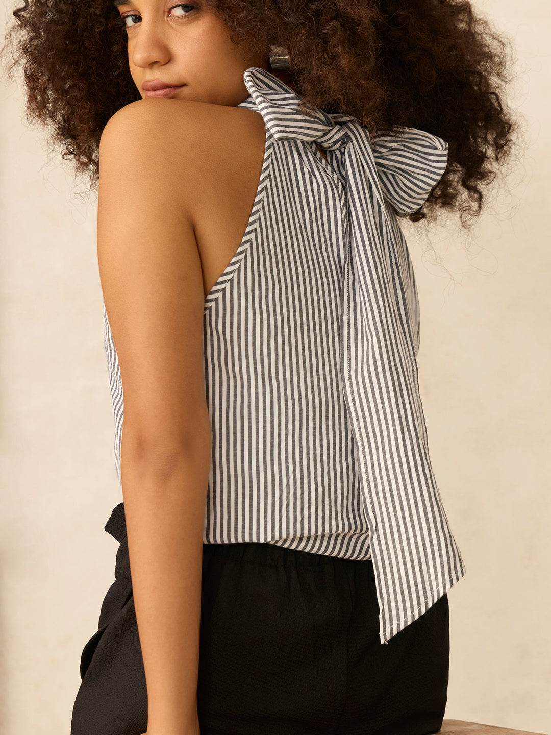 White Stripe Halter Neck Top