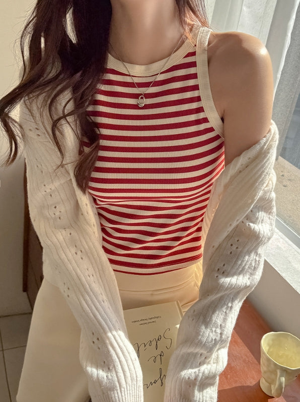 Red Stripe Ribbed Tank Top